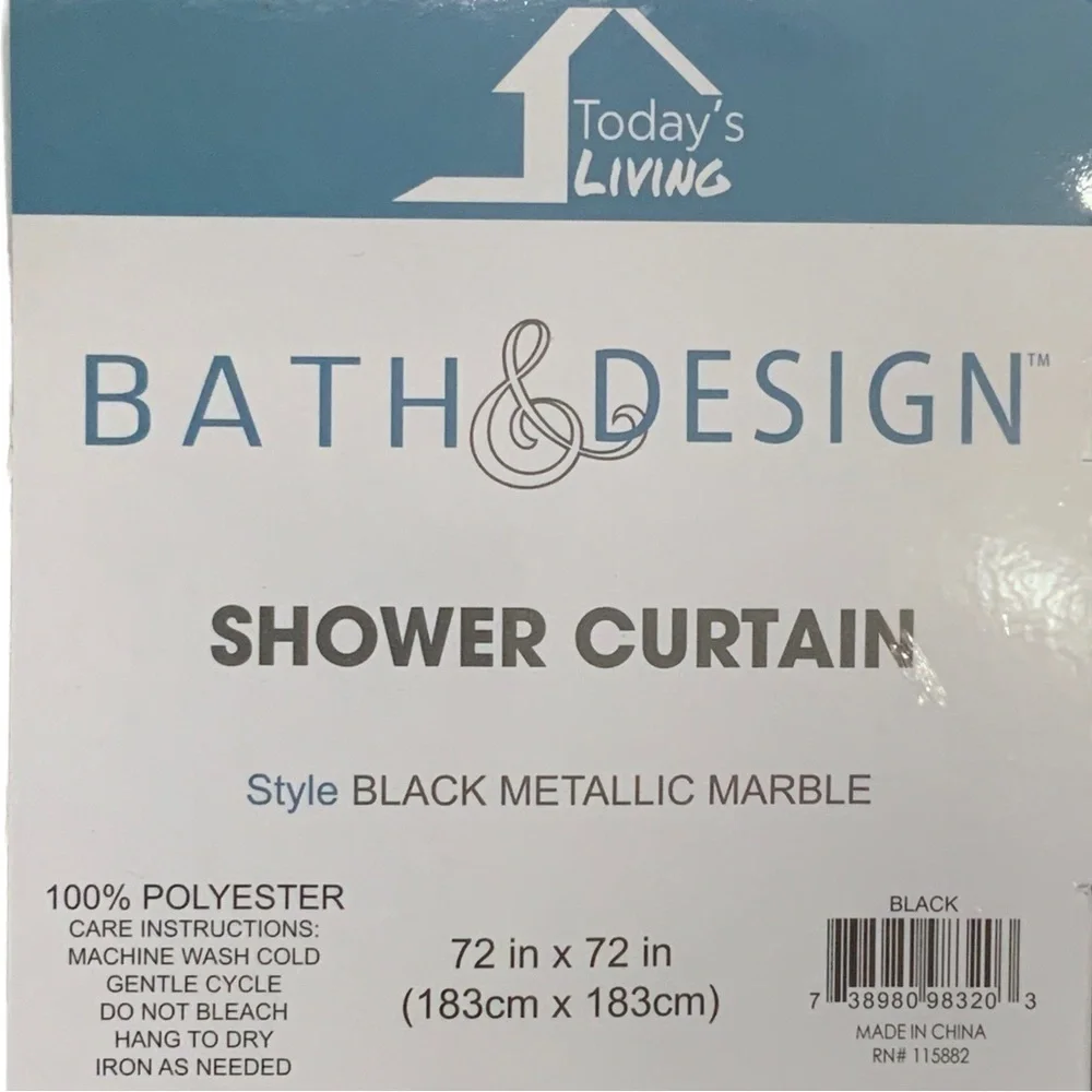 Today’s Living Black Marble Metallic Silver Fabric Shower Curtain 72 in X 72 in